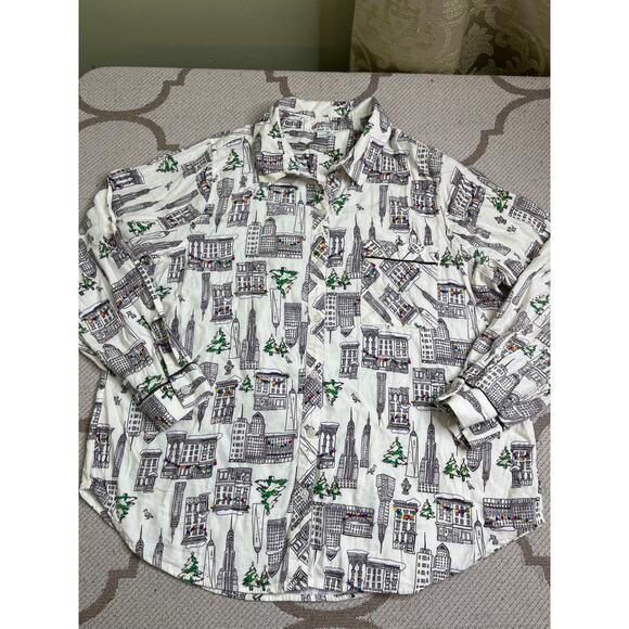 Aerie Holiday City Boyfriend Flannel Pajama Top Button Up Sleepwear, Size Large - Picture 2 of 11
